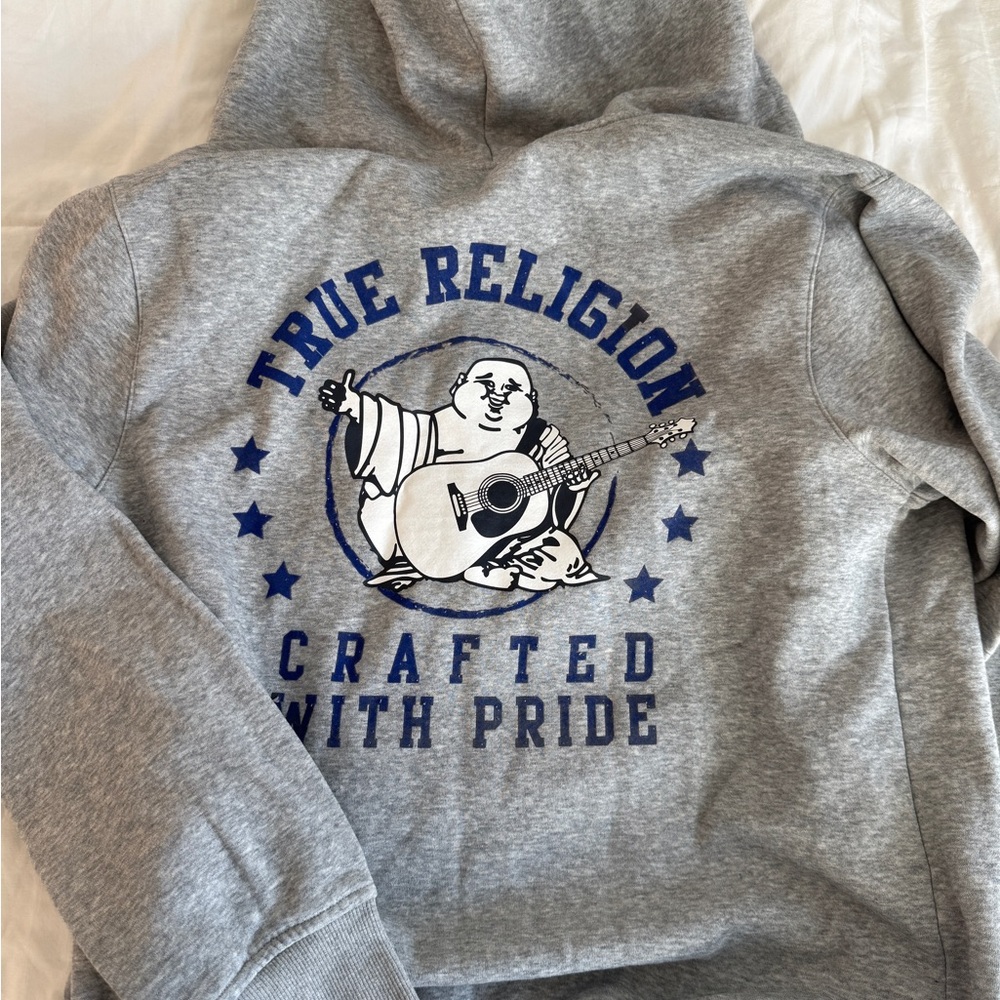 True Religion Gray Hoodie with Blue Graphic
